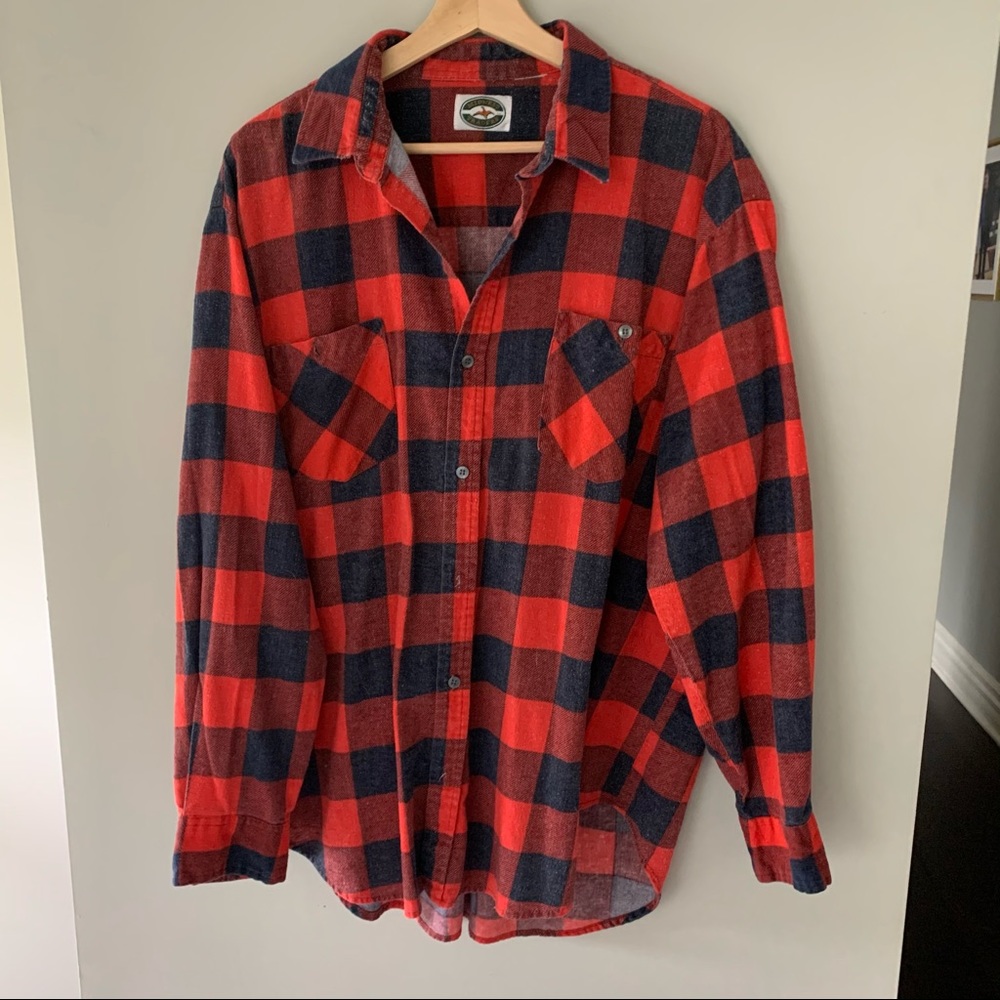 Fall Red and Navy Gingham Button-Up